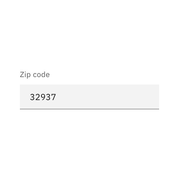 dark grey underlined input field with Zipcode label above on white background