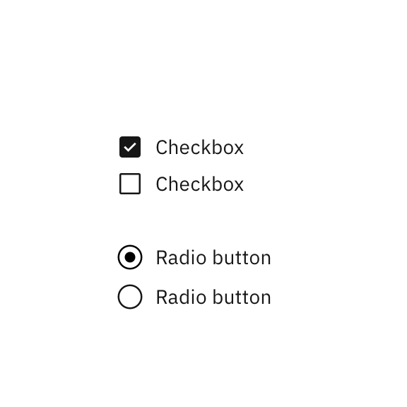 1. checkbox is both checked and the box is filled black
2. radio button selected is filled with black circle