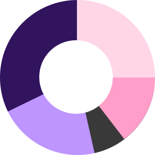 Bad example: wedges of donut chart using alternating dark and light colors with a light pink too light to contrast on white background
